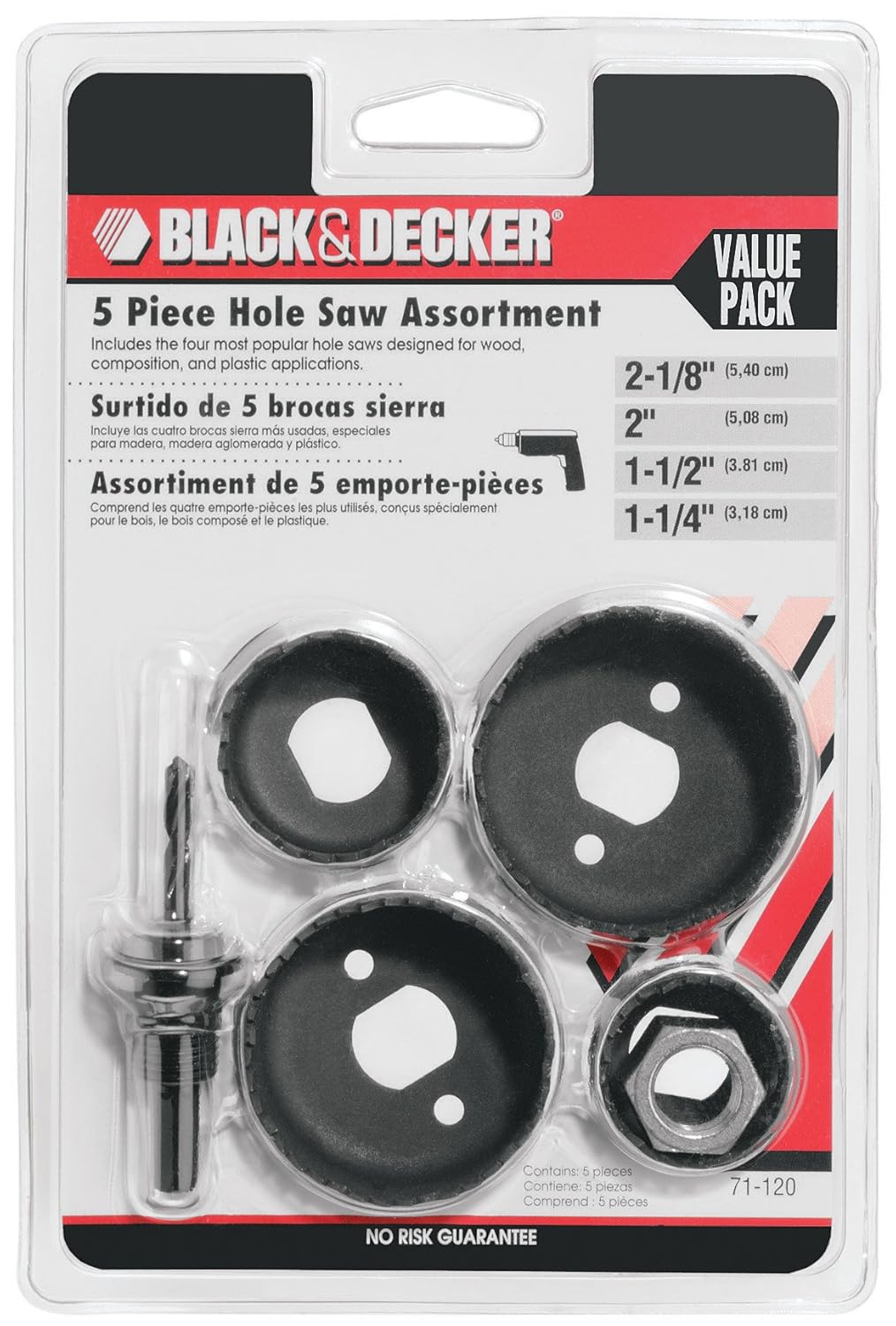 BLACK+DECKER 71120 Hole Saw Assortment, 5Piece Hole Saw Arbors