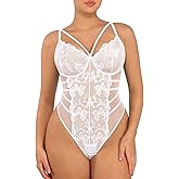 FeelinGirl Lace Shapewear Bodysuits for Women V Neck Sleeveless Tops Tummy Control Body Suits Thong Body Shaper
