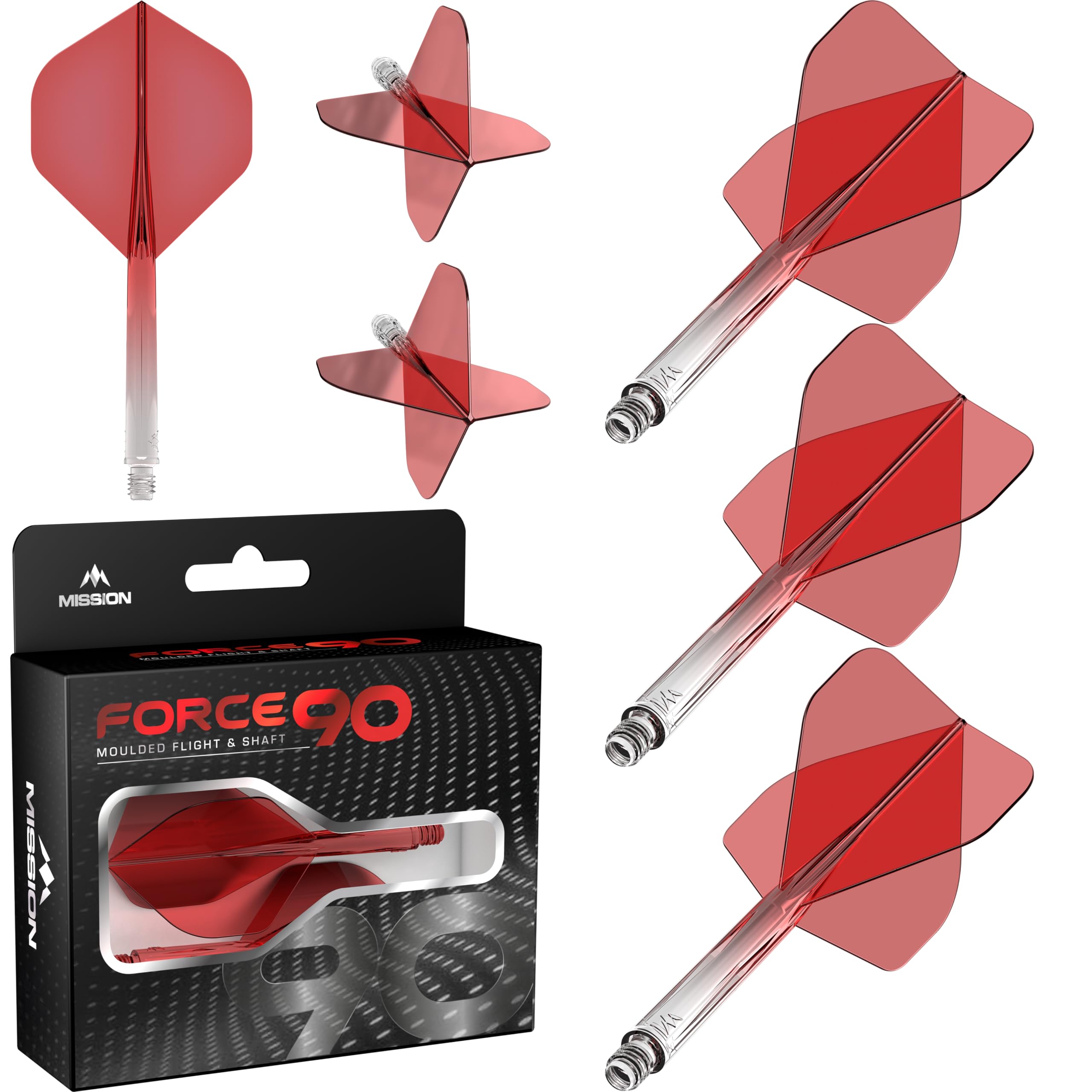 Mission Darts Force 90 | Integrated Precision Moulded Dart Flight And Shaft System, Pack of 3 Professional Highly Durable Combined Dart Flights And Stems | Standard No.2