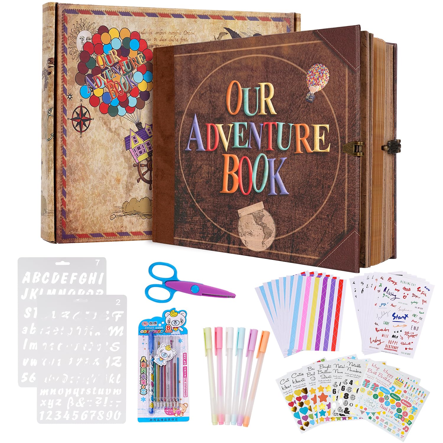 Our Adventure Book Scrapbook Photo Album with 146 Pages Embossed Words Hard Cover Travel Scrapbook, Memory Scrapbook Supplies, For Anniversary Wedding, Valentines' gifts, Christmases etc, 22 x 19cm