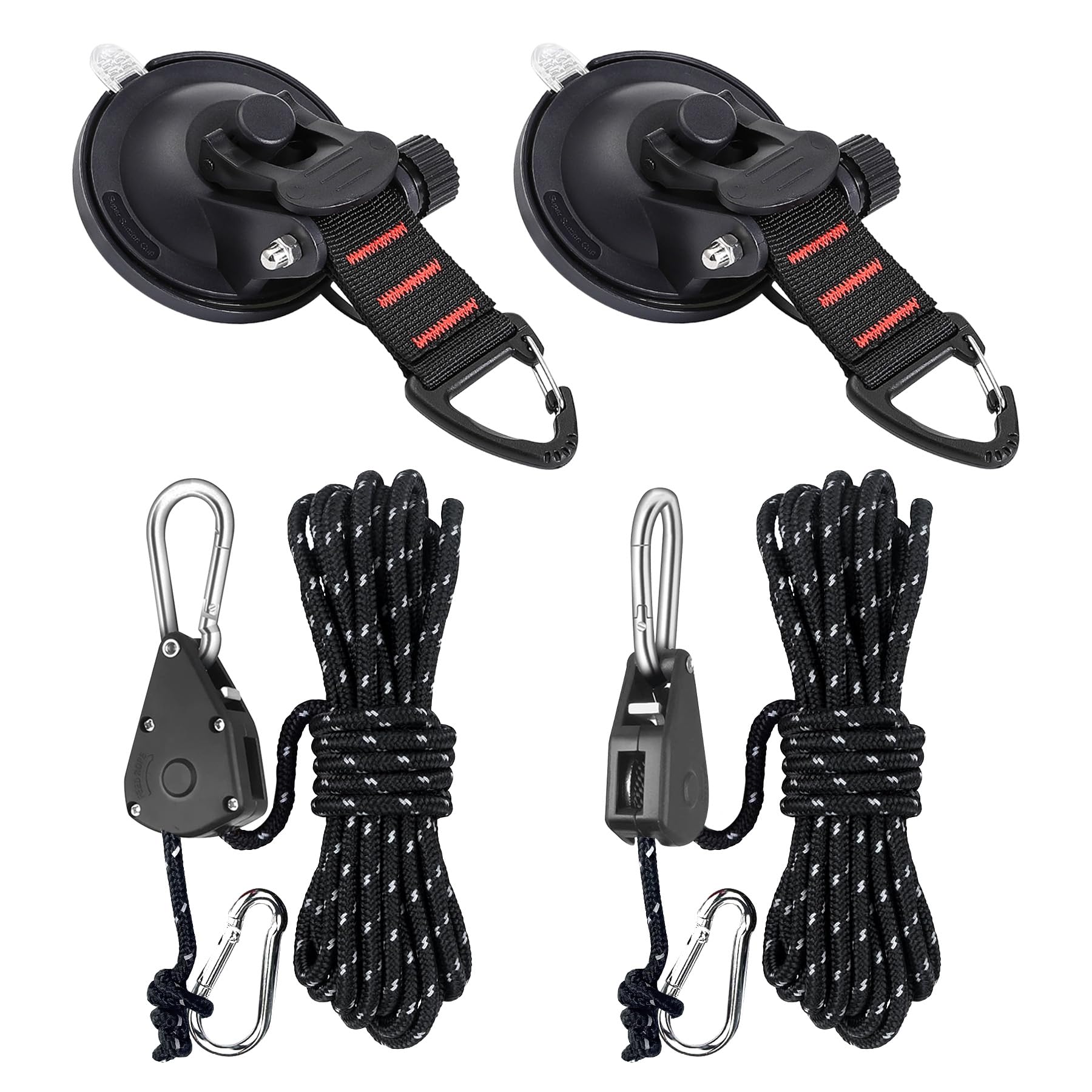 Photo 1 of ***(MISSING PARTS)***CONBOLA Suction Cups Hooks with 1/8" Adjustable Grow Light Hangers 13 ft with Reinforced Metal,Heavy Duty Ratcheting Pulley System for Camping Gardening and Various Tie-Down Uses.(4-Pack Set)