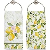 LADOCK Farmhouse Lemon Kitchen Towels Set of 2, Rustic Cottagecore Yellow Lemon Hand Towels for Bathroom Decor, Citrus Fruit Decor Dish Tea Towels for Kitchen, 16x24 Inch