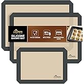 HOTEC Silicone Baking Mats 3 Pack &ndash; Non-Stick Reusable Silicone Baking Sheets for Oven &ndash; Cookie &amp; Macaron Mats &ndash; 2 Half Sheet + 1 Quarter Sheet &ndash; BPA-Free, Dishwasher Safe