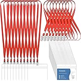 100 Pcs Lanyards for ID Badges and 100 Pcs Clear Name Tag Holders Reusable Lanyard with Clip Plastic ID Card Badge Holder Name Badges for Adults Kids Business School Office Supplies (Red)