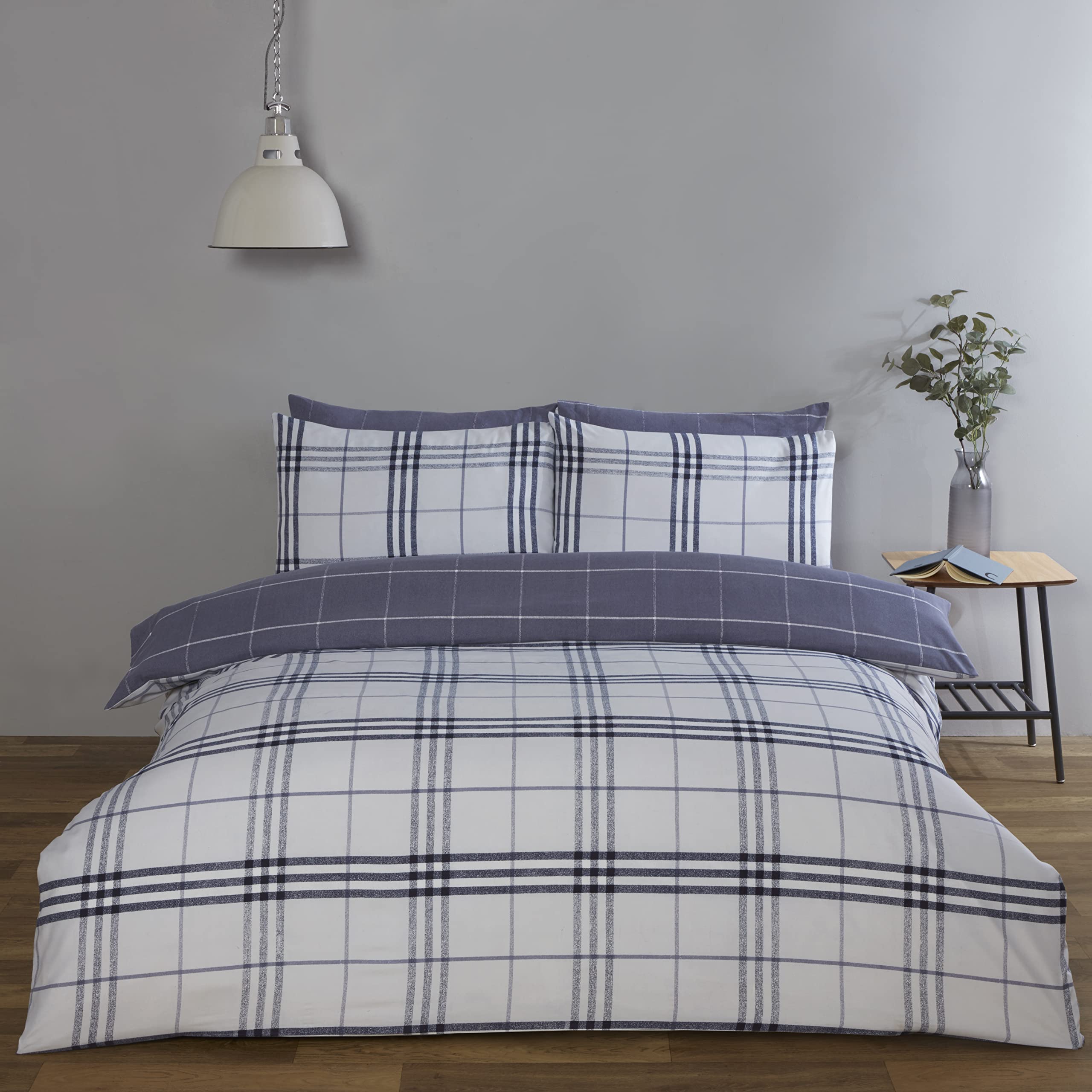 Rapport Home Harris Checkered Duvet Set Double Denim, Blue