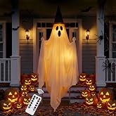Halloween Swinging Ghost Outdoor Decor-5.1FT Ghost on Swing，Hanging Ghost | Weather‑resistant LED swinging ghost decor with adjustable rope, for porch, yard, tree &amp; Halloween haunted‑house displays