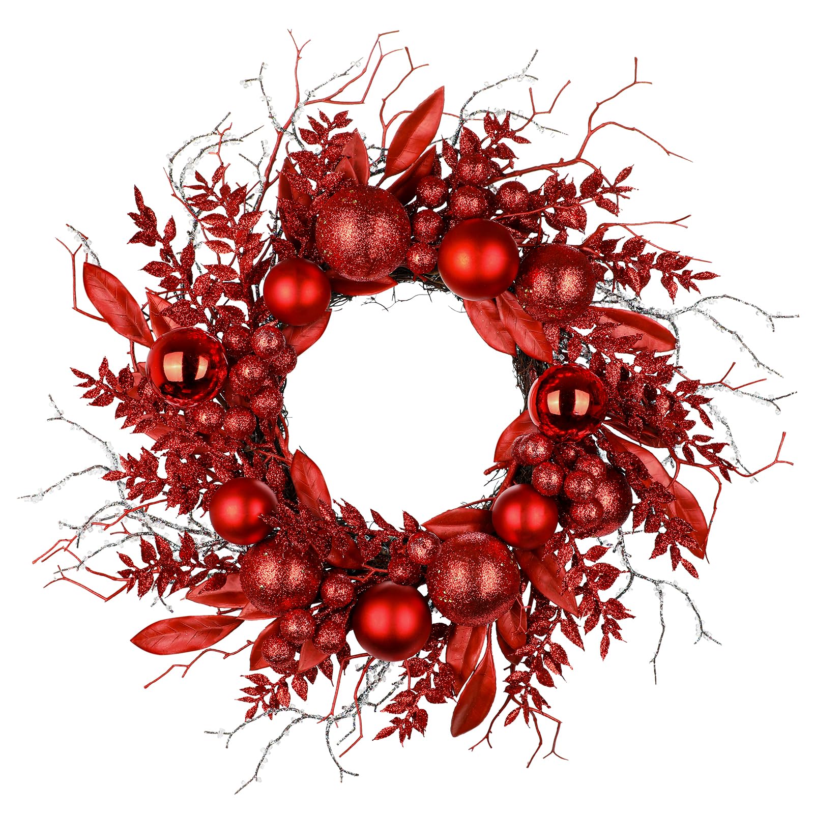 Photo 1 of 16 in. Unlit Christmas Wreath Red Door Wreath Handcrafted with Artificial Eucalyptus Berries Ornaments for Farmhouse Holiday Thanksgiving Christmas Decoration