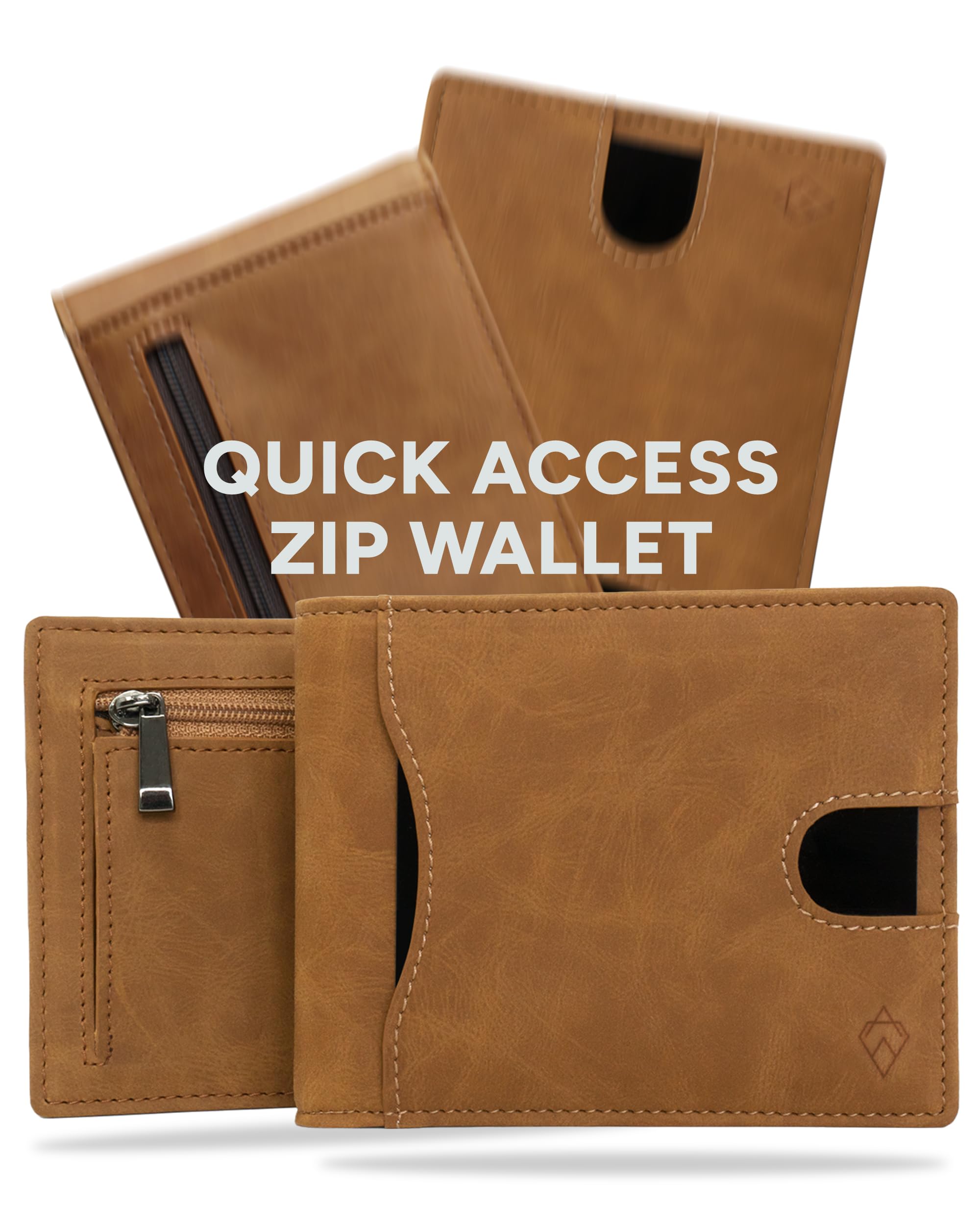 AKIELO RFID Blocking Bifold Card Wallet with Zip Coin Pocket and Gift Box – Stylish Mens Wallet – Credit Card Holder Wallets for Men (Delta - Tan Zip Edition)