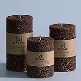 MOZEAL Hand-Poured Granular Texture Decorative Brown Pillar Candles Set of 3 (3"x4", 5", 6"), Dripless, Unscented, Smokeless, for Rustic Farmhouse, Cozy Winter & Warm Earthy Home Décor