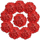 Auihiay 10PCS Hydrangea Artificial Flowers, Faux RedFlower for Wedding Centerpieces, DIY Bouquets, Bridal Shower, Floral Decor Home Decoration with Stems (VASE NOT Included)