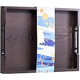 Large Serving Tray with Handles,17 x 13 x 2 Inch Dark Brown Acacia Wood Ottoman Tray Table Decorative Storage Coffee Trays Wooden Decor for Living Room,Breakfast in Bed,Dinner, Party, Bar Trays