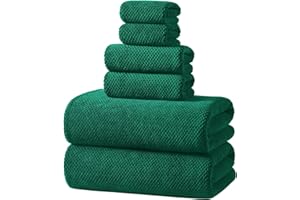 REDKISS Soft 6 Piece Bath Towel Set - 2 Bath Sheets, 2 Hand Towels, 2 Washcloths - Highly Absorbent, Quick Dry, Lightweight Towel Sets Collection, Premium Dark Green Towels for Bathroom, Gym & Spa
