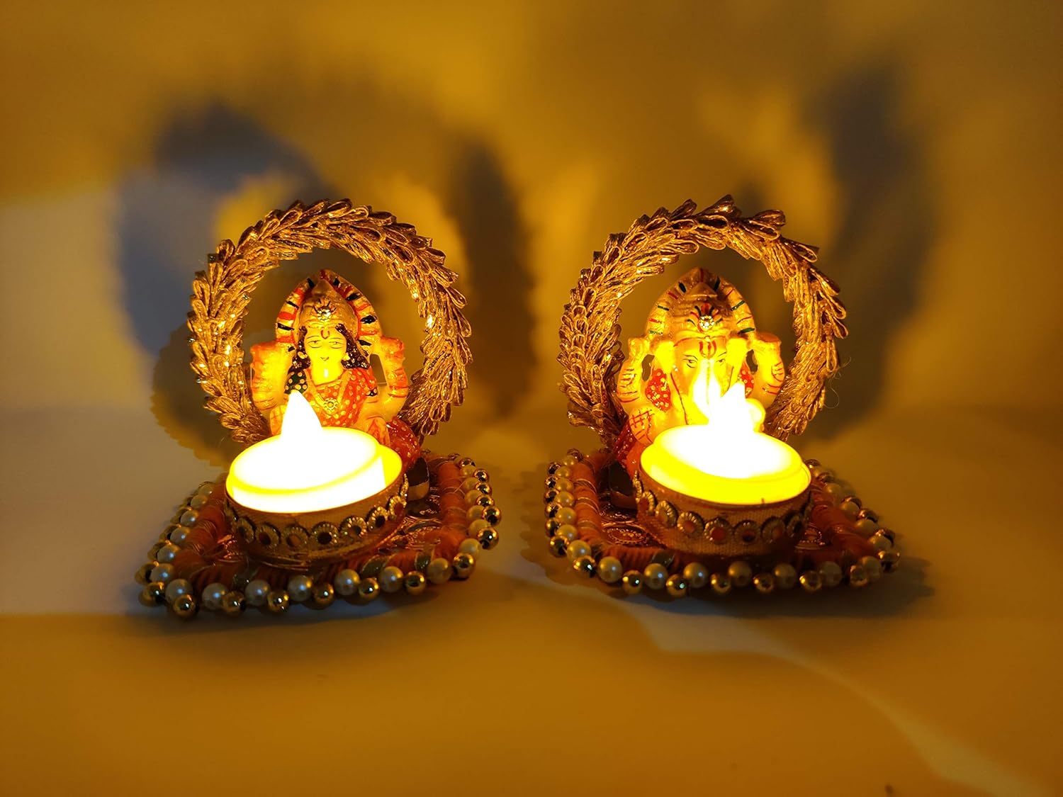 JH Gallery Handcrafted Lakshmi Ganesh Jharokha Tealight