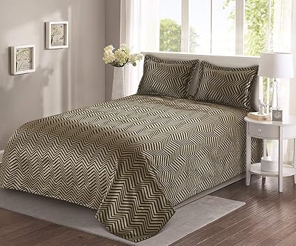 Cloth Fusion Medley 400TC Reversible Bed Cover with 2 Pillow Cover-90X100, Camel
