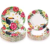 Fighting to Achieve 72PCS Tropical Plates, Hawaiian Luau Plates, Floral Toucan Tropical Luau Party Disposable Plates for Aloha Birthday Parties Decorations, Summer Party Tableware Set