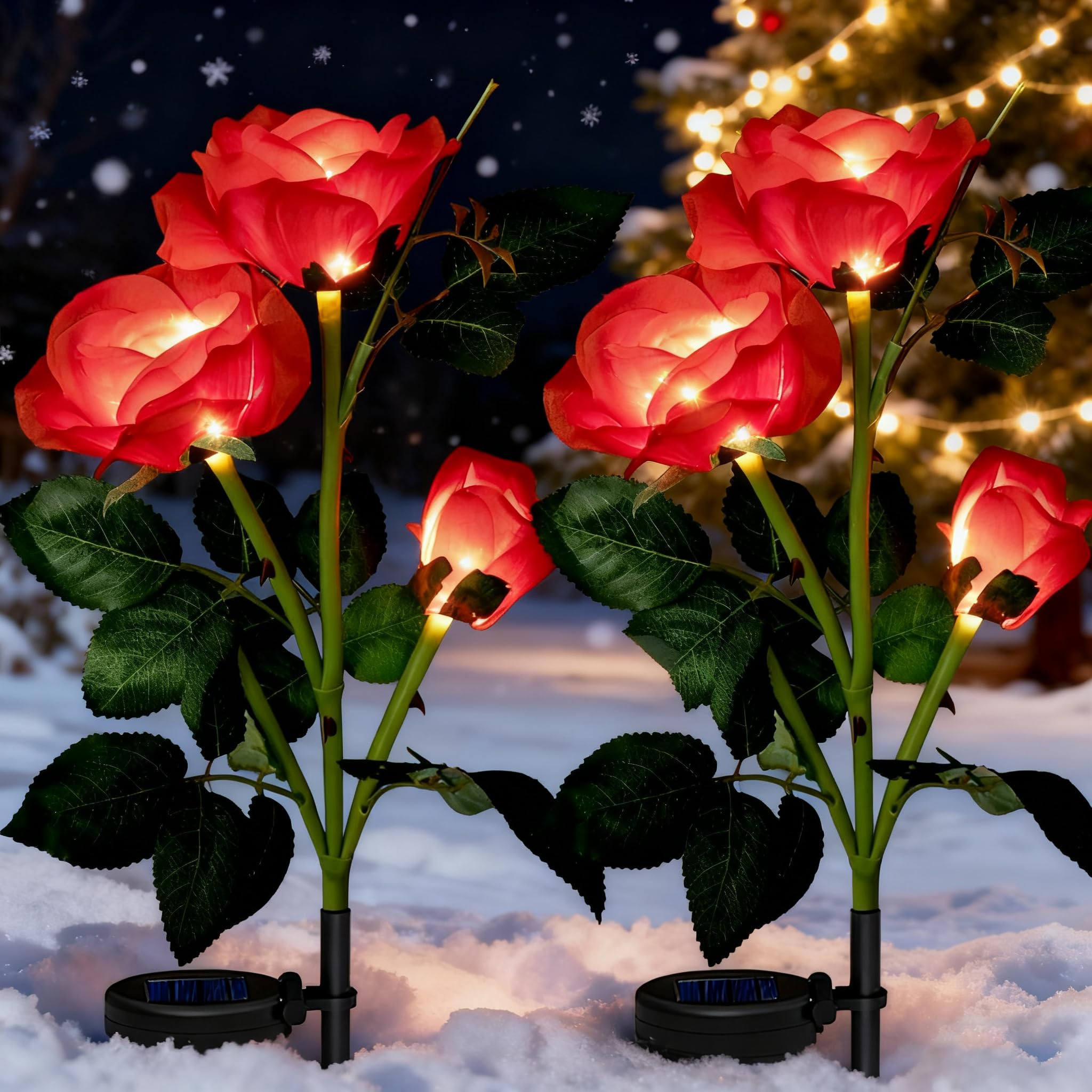 XRR Solar Lights Garden 2 Pack Solar Rose Flower Lights Outdoor - Solar Stake Lamps with 6 LEDs - Waterproof Solar Landscape Lights for Lawn,Patio,Yard,Christmas Decoration (Red)