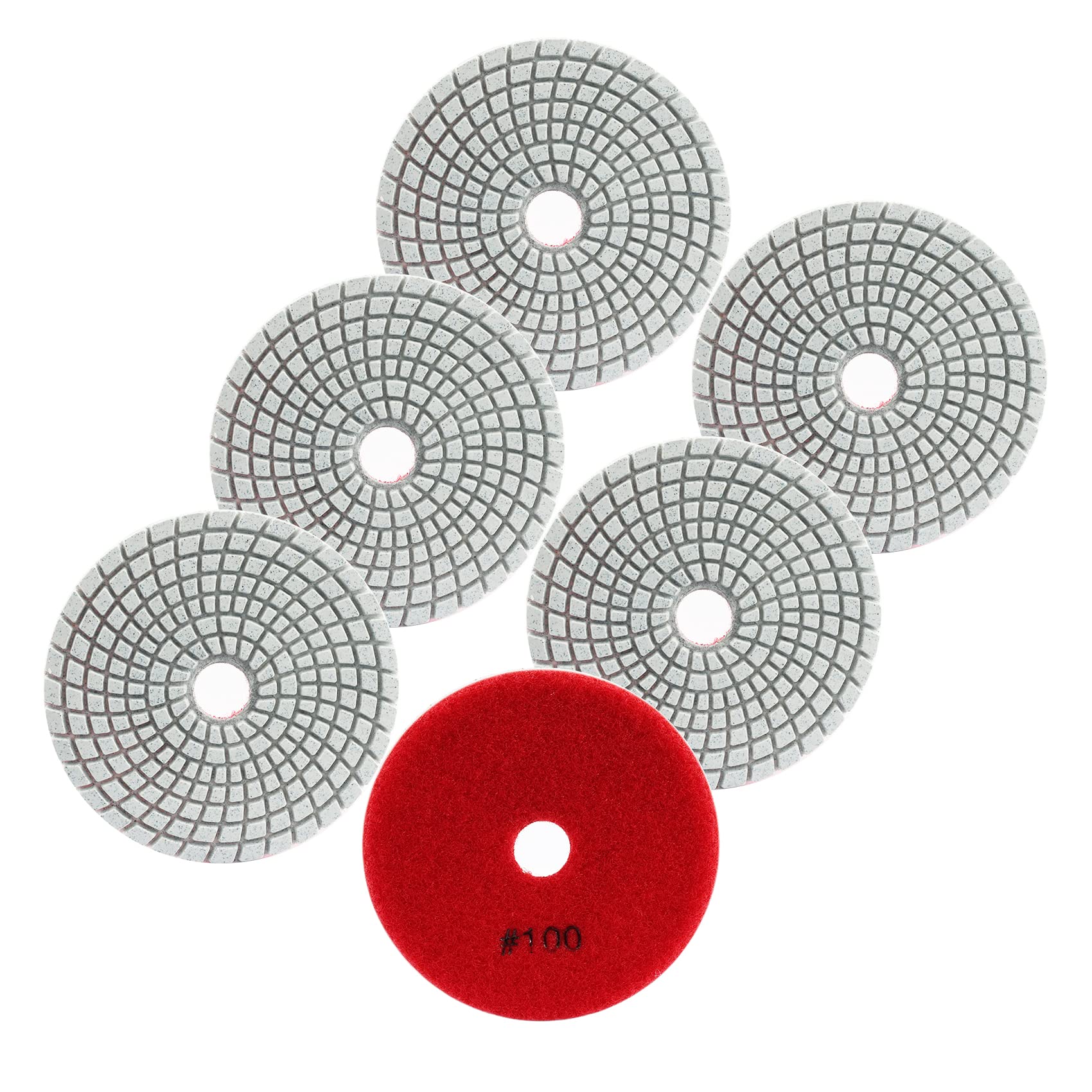 FOCSTOL Diamond Wet Polishing Pads - 6pcs 100mm Grit 100 Polishing Kit for Granite Marble Artificial Stone Quartz for Angle Grinder