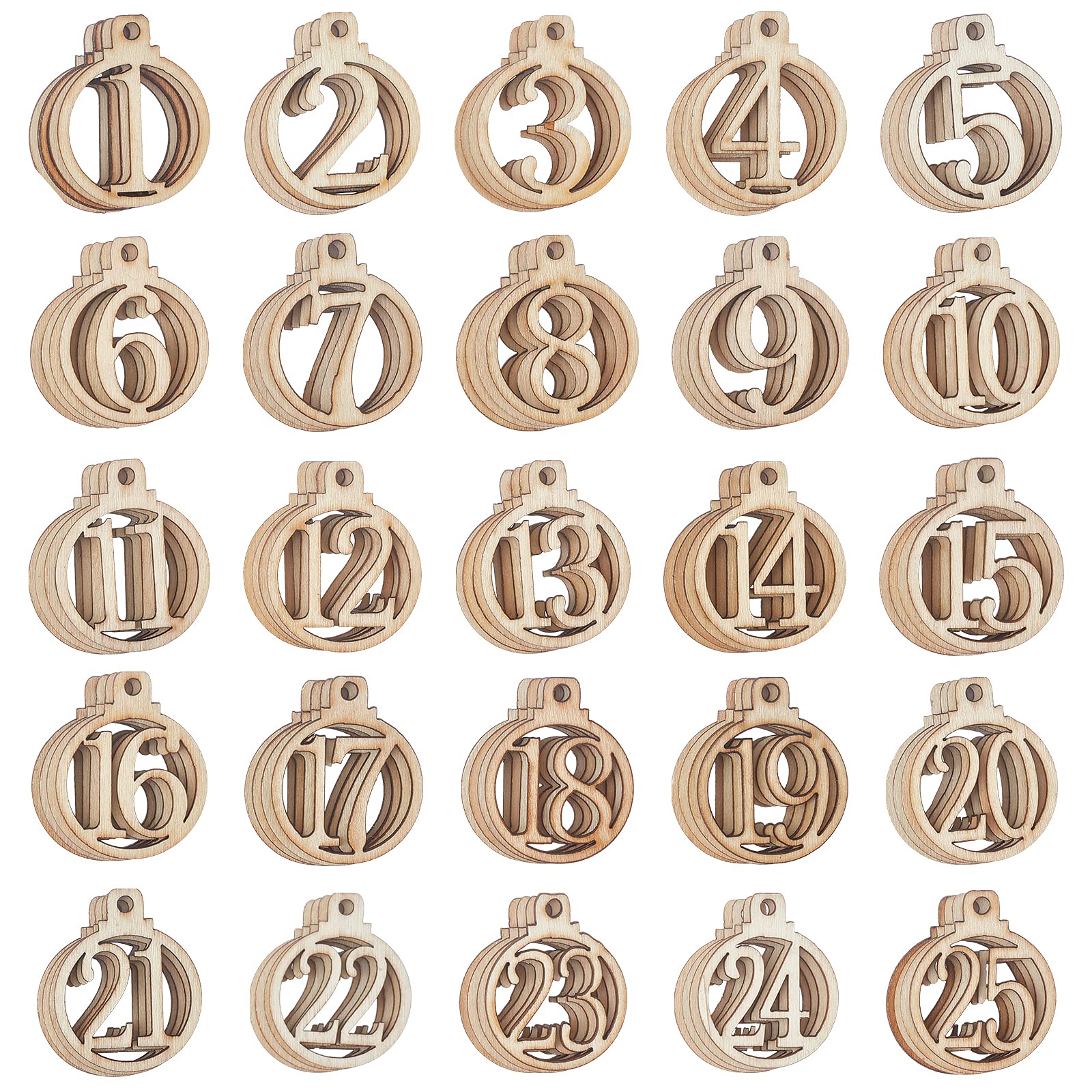 NBEADS 100 Pcs Number Wooden Calendar, 1-25 Christmas Countdown Advent Calendar, Wooden Number Pendants for Christmas Tree Decoration, DIY Crafts Gift Tags, Hanging Ornaments