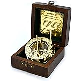 SARA NAUTICAL Antique Brass Sundial Compass, Sundial Clock in Box Gift Sun Clock Ship Replica Watch,Ship Decorations