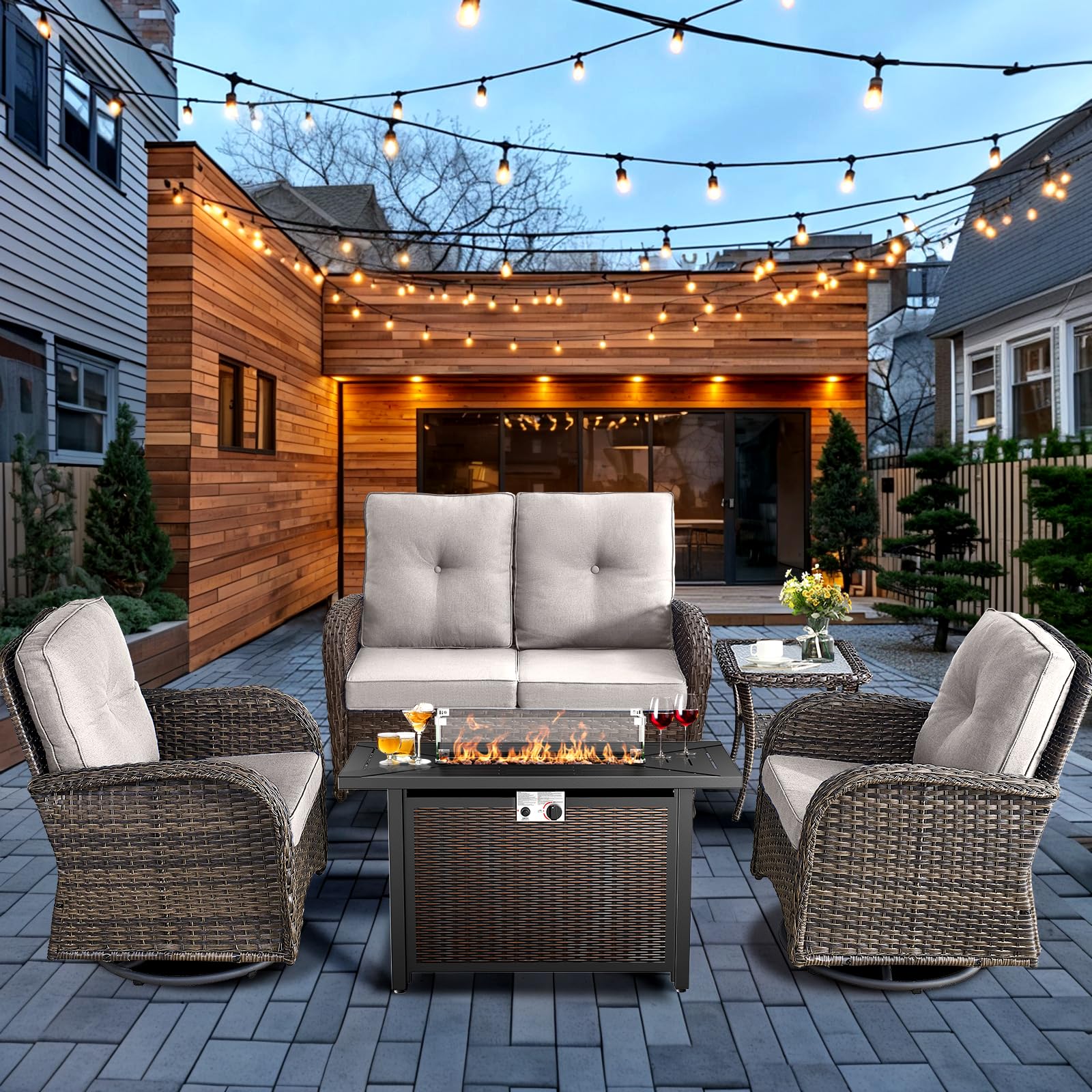 HUMMUH 5-Piece Patio Furniture Set with Fire