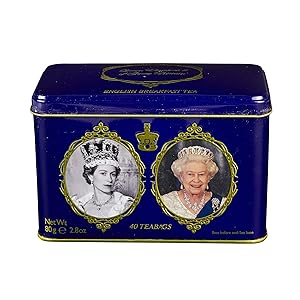 English Tea, 40 English Breakfast Tea Teabags in Queen Elizabeth II of Great Britain Tin