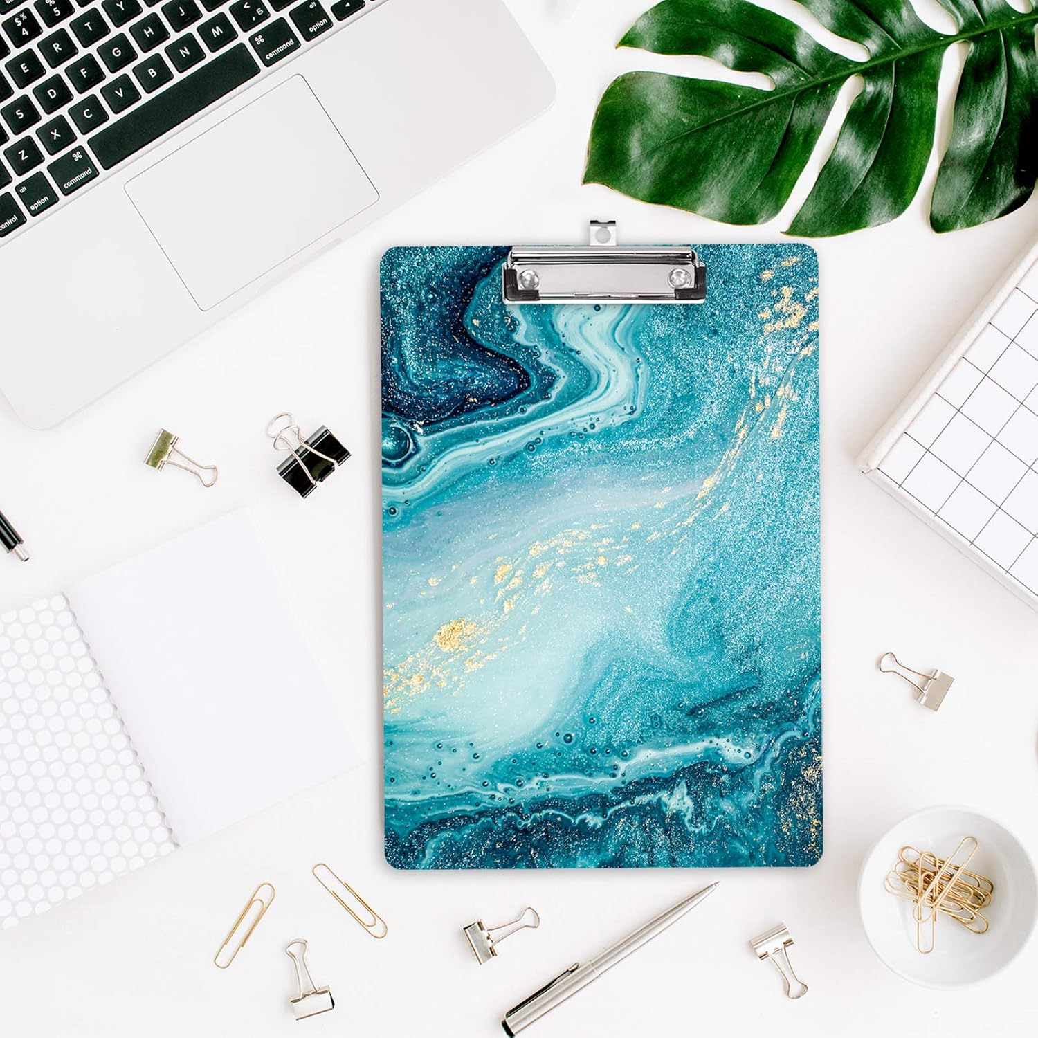 Hongri Clipboard, Fashion Design Letter Size Wooden Clipboards for Students, Women, Man and Kids, Cute Custom Pattern, A4 Standard Size 9" x 12.5" with Low Profile Metal Clip, Teal Marble : Office Products