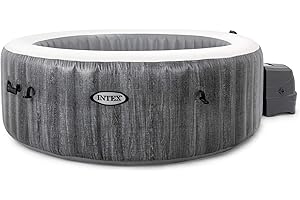 Intex Greywood Deluxe 4 Person Outdoor Portable Inflatable Hot Tub Spa with Multi-Color LED Light, Foam Headrests, and 140 Soothing Bubble Jets, Gray