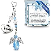 Gutsy Goodness Something Blue Angel Charms Wedding Day Gifts for Bride, Handmade Angelic Rhinestone Silver Finish Teardrop Bouquet Decoration | Jewelry Travel Pouch Message Card Set, Bridal Shower
