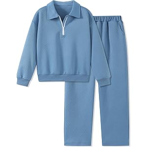 Jrbybazy Boys Clothes Half Zip Long Sleeve Collared Sweatshirt Pants 2 Piece Fall Winter Outfit Set 7-14Y