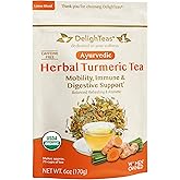 DelighTeas Organic Turmeric Ginger Tea | Ayurvedic Loose Leaf Herbal Turmeric Tea for Mobility, Immune & Digestive Support | Non-GMO, Caffeine Free, Unsweetened | 75 Servings, 6oz.