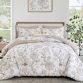 Luxudecor Beige Paisley Floral Comforter Set, 7 Pieces Queen Bed in a Bag | Soft microfiber bedding Set for all season, Botan
