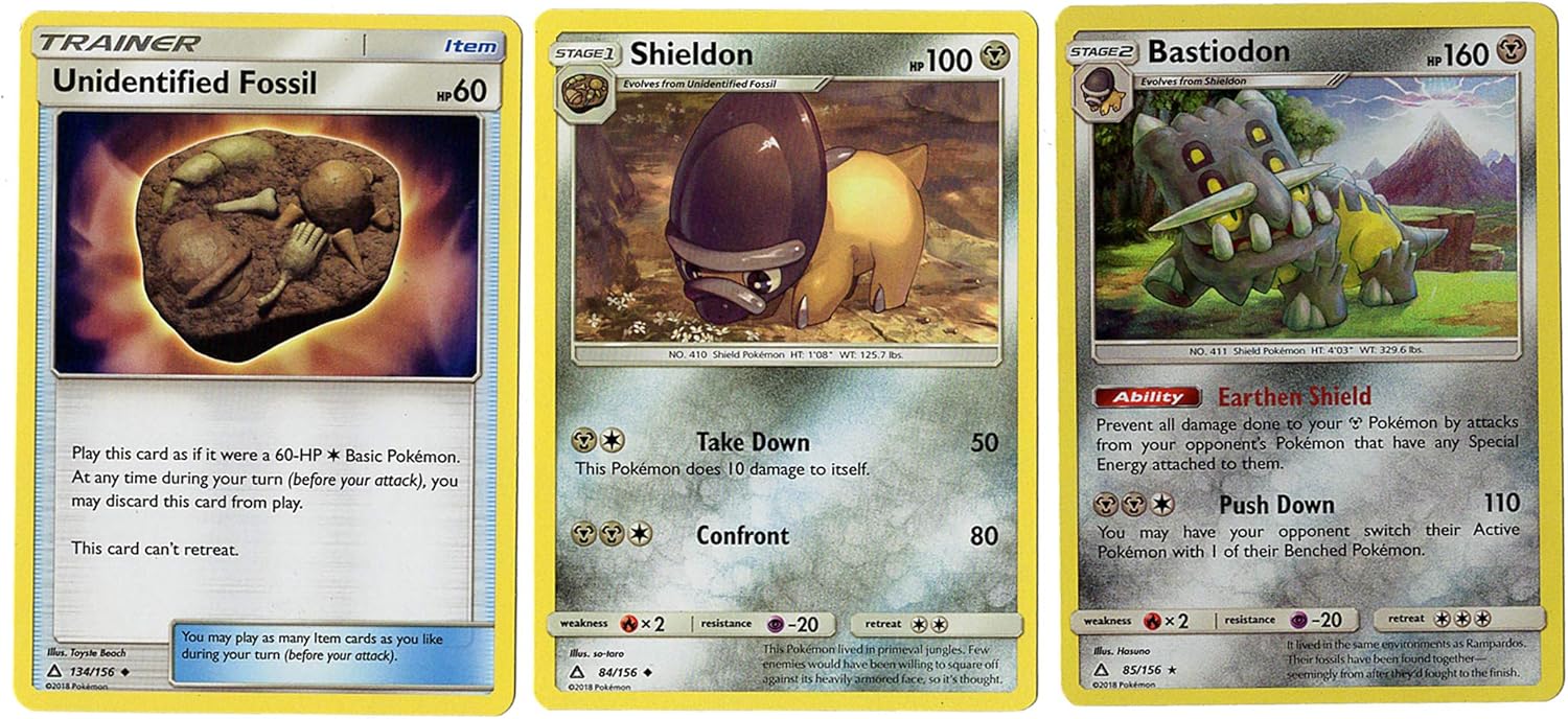 Evolution Set Bastiodon Shieldon Unidentified Fossil Sun Moon Ultra Prism 85 156 Holo Rare Card Lot Toys Games Amazon Canada