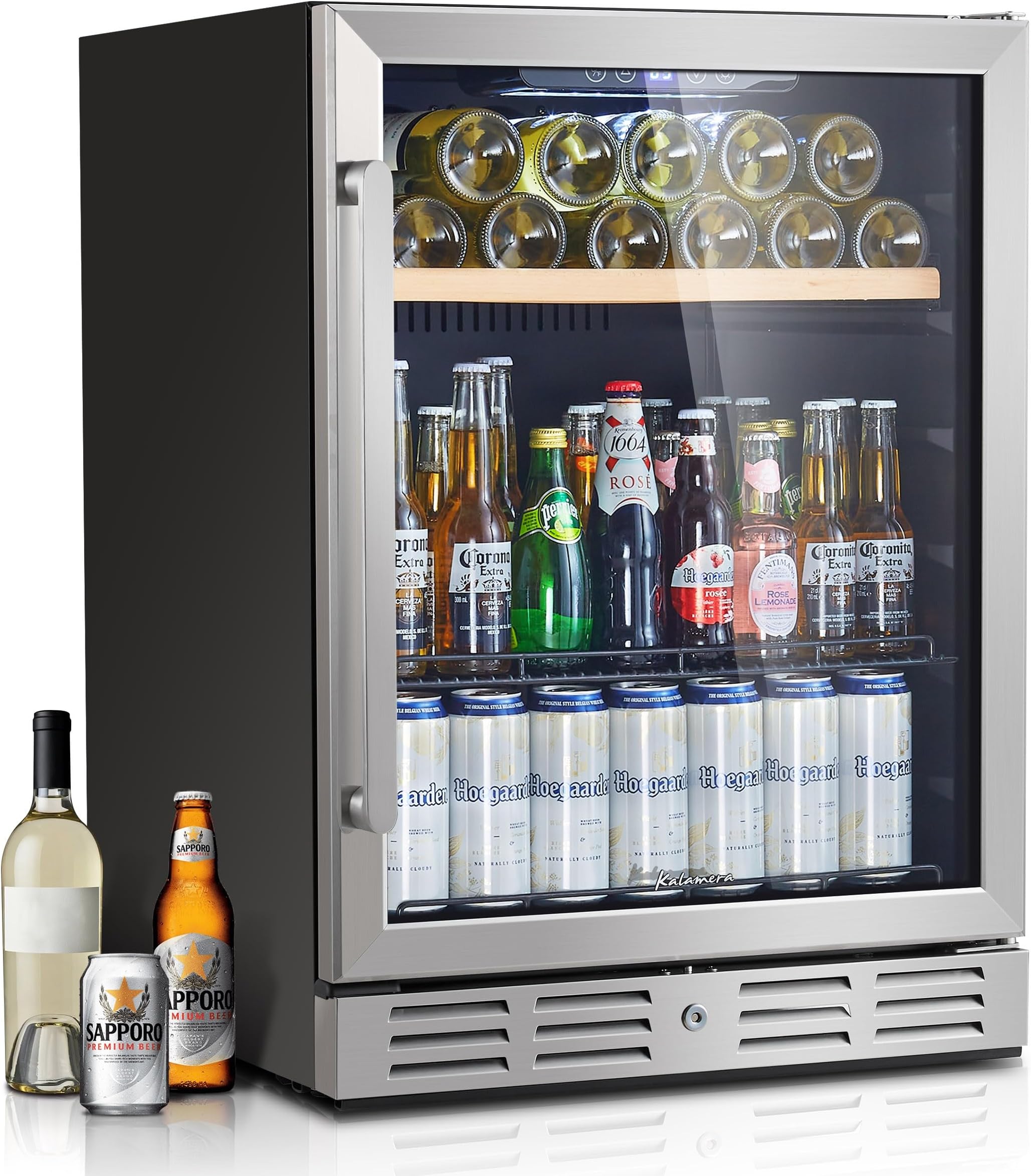 Kalamera Mini Fridge 24” Beverage and Wine Cooler Builtin or Freestanding 120 Cans & 16