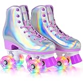 NEMONE Classic Roller Skates for Girls Boys Women Man | Roller Skates with Light up Wheels for Kids Youth Adults, Classic Shiny Purple Rollerskates, High Top Outdoor Indoor Skates