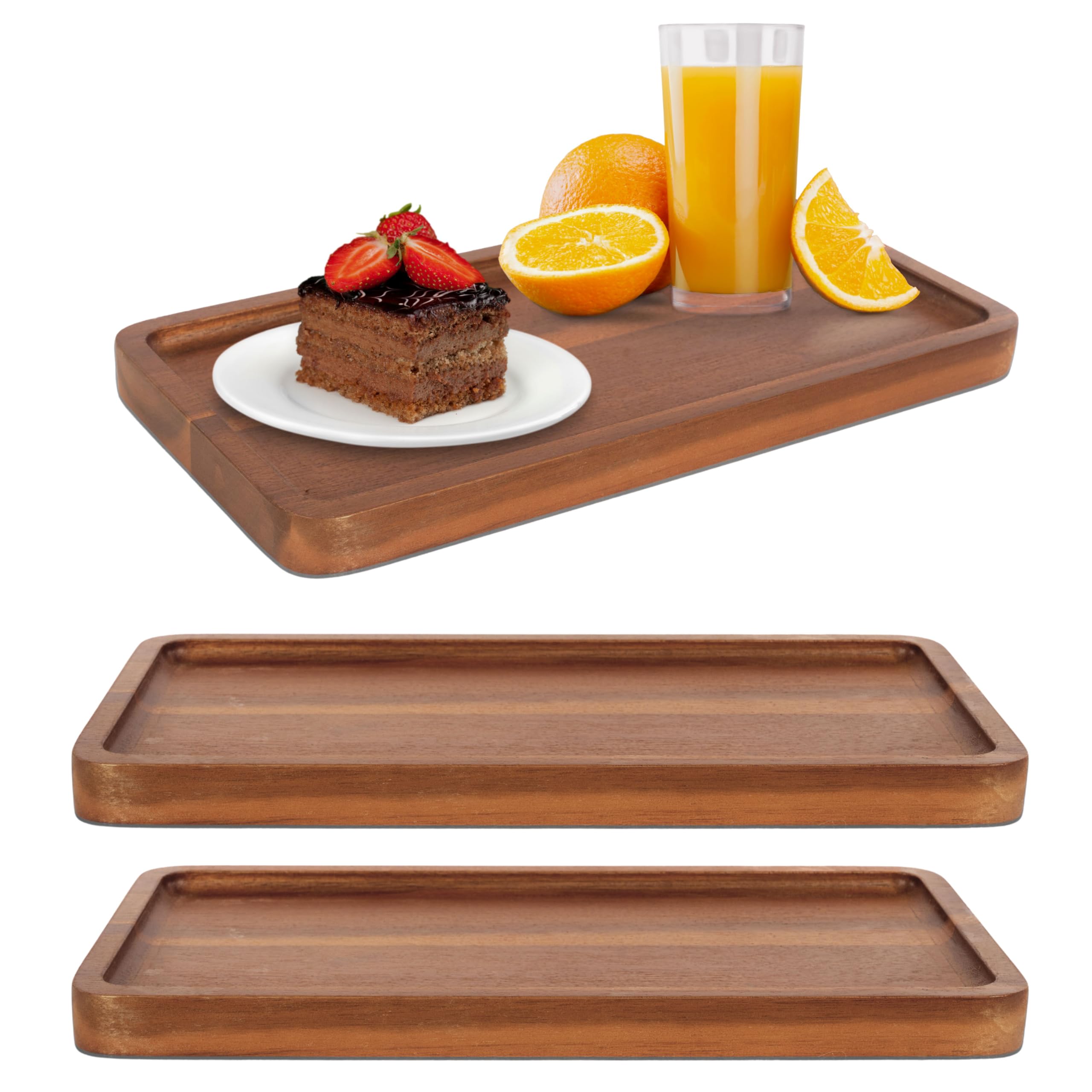 Photo 1 of ***MINOR DAMAGE*** KOLWOVEN Solid Acacia Wood Serving Tray - 3 Pack, 11.8" x 5.9" Rectangular Wooden Serving Platter, Wood Boards for Food, Mini Cheese Board for Vegetable, Charcuterie, Appetizer, Decor (Set 3)