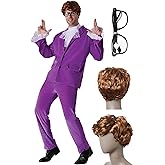 Maxim Party Supplies Men's 60's Swinger Spy Costume, 5 Piece Groovy Purple Velvet Suit with Wig and Glasses for Halloween