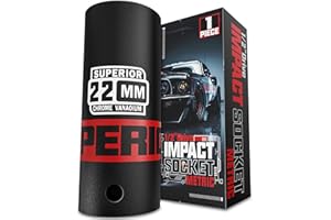 Aiourx 1/2" Drive Impact Socket, 22 mm Deep Socket, Metric, 6 Point, CR-V, Car Repair Loosen Fastening Nut