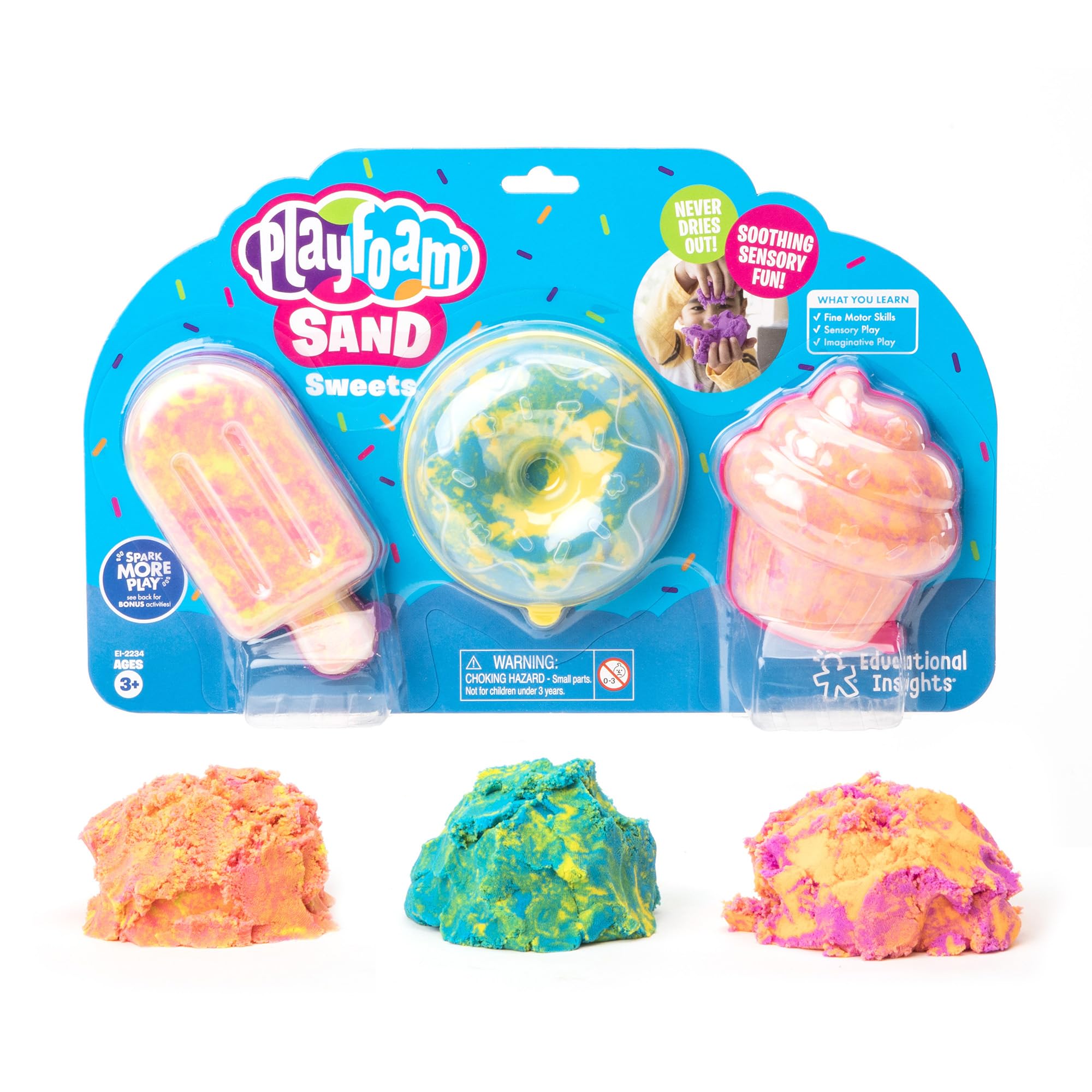 Learning Resources Playfoam Sand Sweets, Play Sand for Squishing, Mixing, Moulding and Creating, Pink, Blue and Yellow Play Sand, Never Dries Out, 3-Pack, Ages 3+