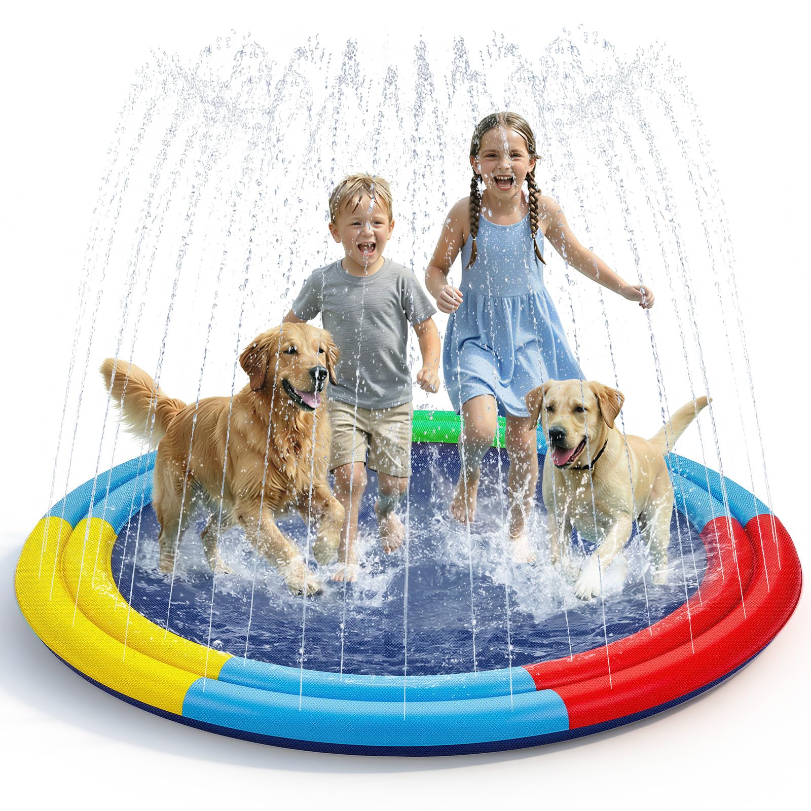 Splash Pad for Kids Toddlers, 78” Non-slip Sprinkler Splash Pad with Dual Sprayers, Large Splash Mat for Kids & Dogs, 360° Spray Outdoor Summer Water Toys for Backyard Lawn, Gifts for Boy Girl Ages 3+
