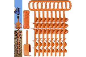 TOGXFUNI Tent Stakes for 2024 - Ground Anchors Screw in with 1PCS Tent Stakes Heavy Duty Adapter - Ideal for Trampoline Ground Anchors, Mobile Home Anchors, Tent Screw, Orange Ground Stakes (8PCS,12in)