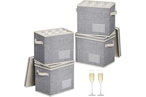 Lifewit 4 Pcs Champagne Flute Storage Box with Dividers, Stackable Cationic Hard Shell Stemware Containers with 12 Cells, Fol