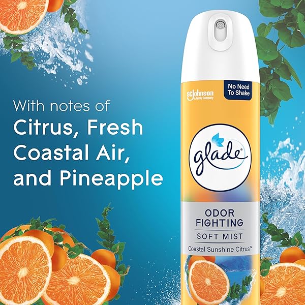 GLADE AIR FRESHENER ROOM SPRAY, COASTAL SUNSHINE CITRUS SCENT, ODOR FIGHTING TO DELIVER LONG LASTING FRESHNESS, 8 OZ