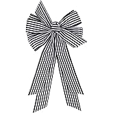 Meseey Large Christmas Black and White Striped Ribbon Bow 20 x 11 Inch Farmhouse Stripes Wreath Bows for Christmas Door Wreath Home Decorations Tree Topper Party (BW-Striped)