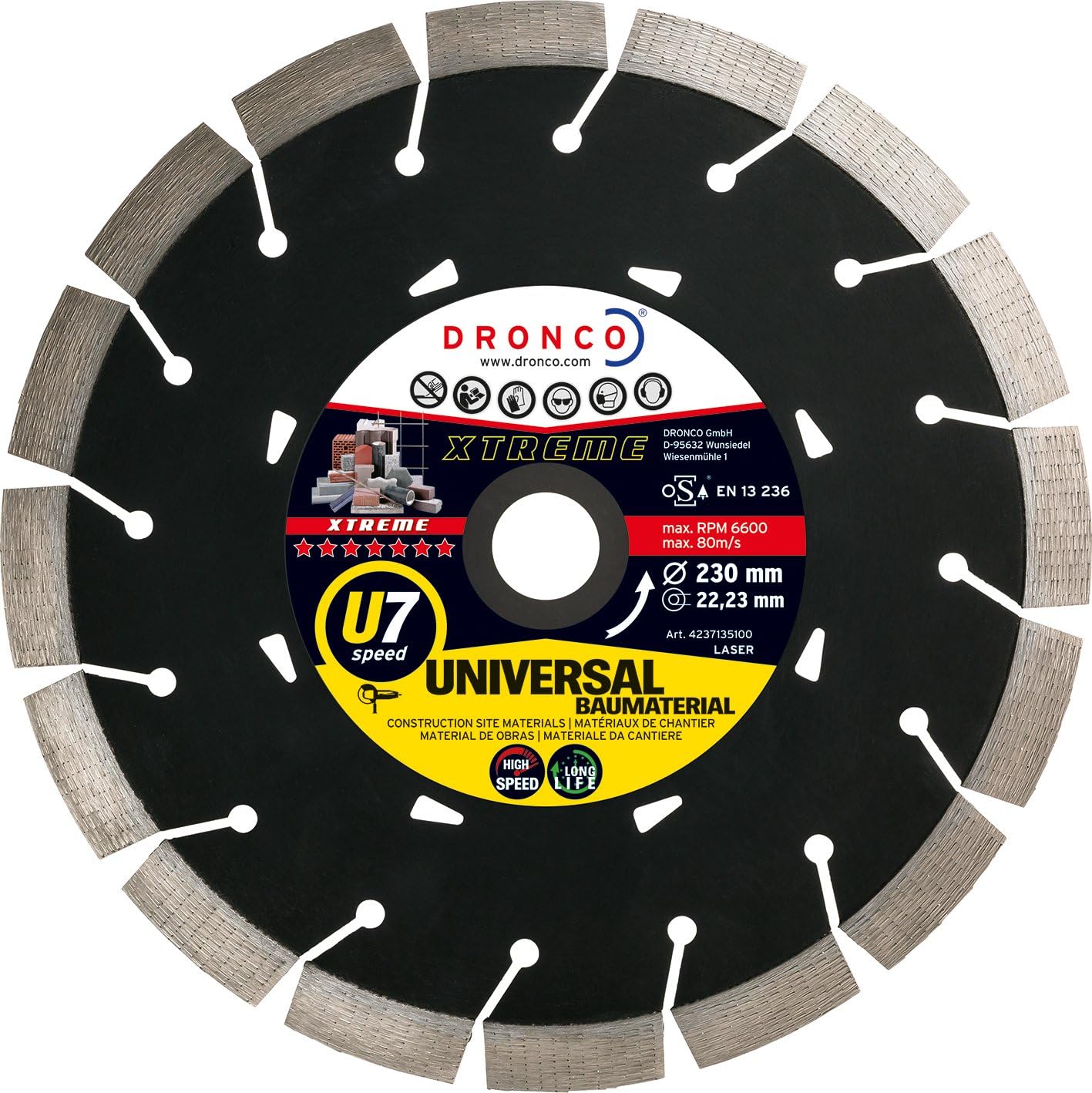 DRONCO U7SPEED-230 - Disco de diamante Evolution U7 Speed - Universal obra (Antes ERM) Ø 230 mm