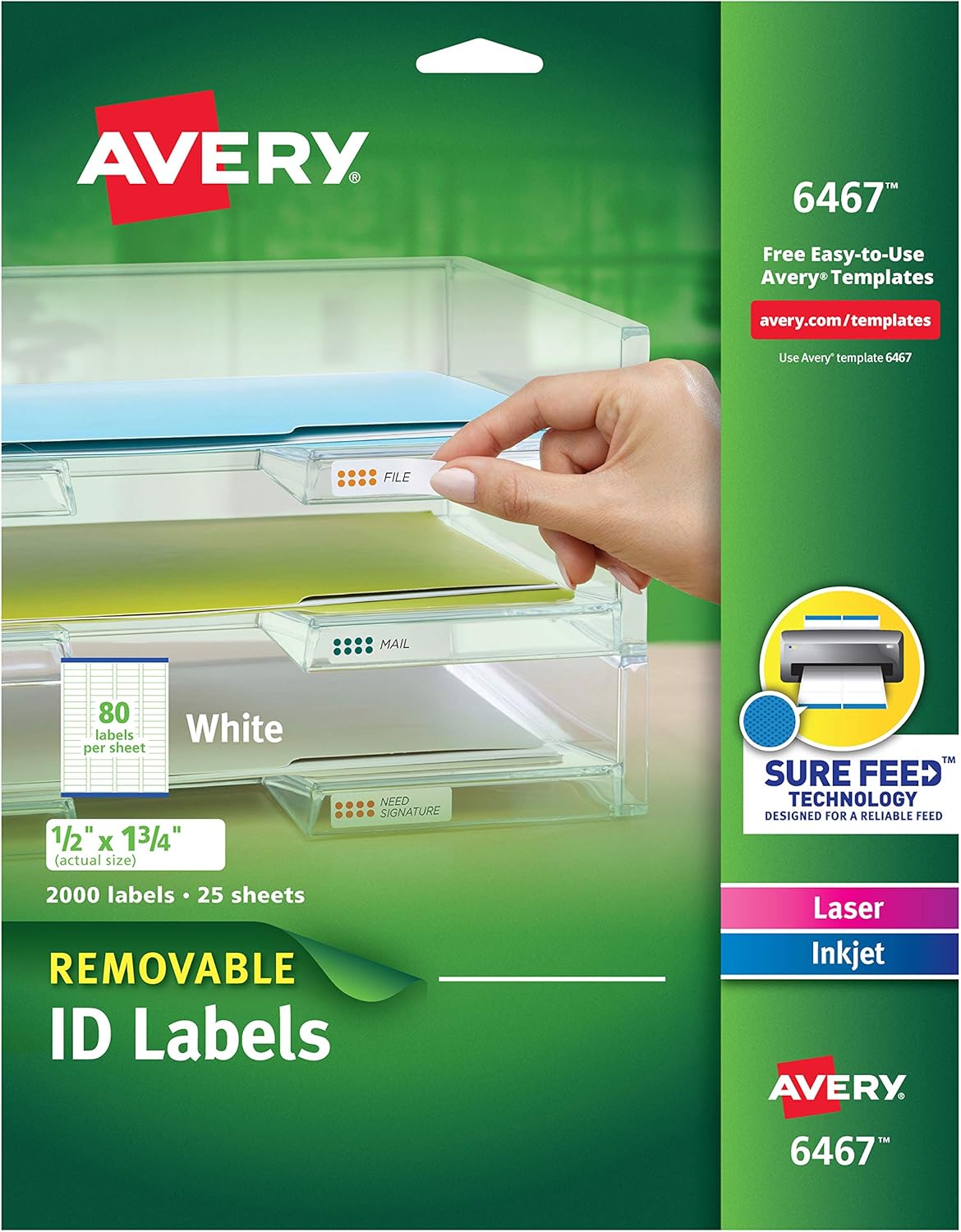 Avery Self-Adhesive White Removable Laser Id Labels, 1/2" x 1-3/4, 2000 per Pack (6467) : All Purpose Labels : Office Products