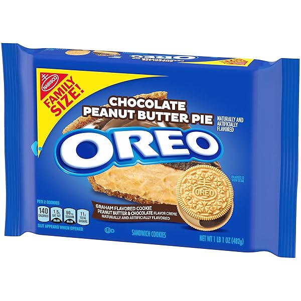 OREO CHOCOLATE PEANUT BUTTER PIE SANDWICH COOKIES, FAMILY SIZE, 17 OZ