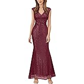 Miusol Women's V Neck Glitter Sequin Ruched Cocktail Party Long Dress