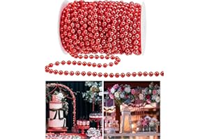 ABONDEVER 60.5FT Christmas Tree Beads Garland Decor Artificial Plastic Pearls Beads Roll for Xmas Tree Party Wedding Decoration Supplies(Red)
