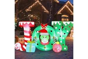 Alupssuc 8FT Christmas Inflatable Joy Outdoor Decorations with LED Lights, Blows up Grinch & Gift Boxs Lighted Clearance for Outside/Indoor Lawn, Yard, Garden, Xmas Holiday Party Decor, 8 FT