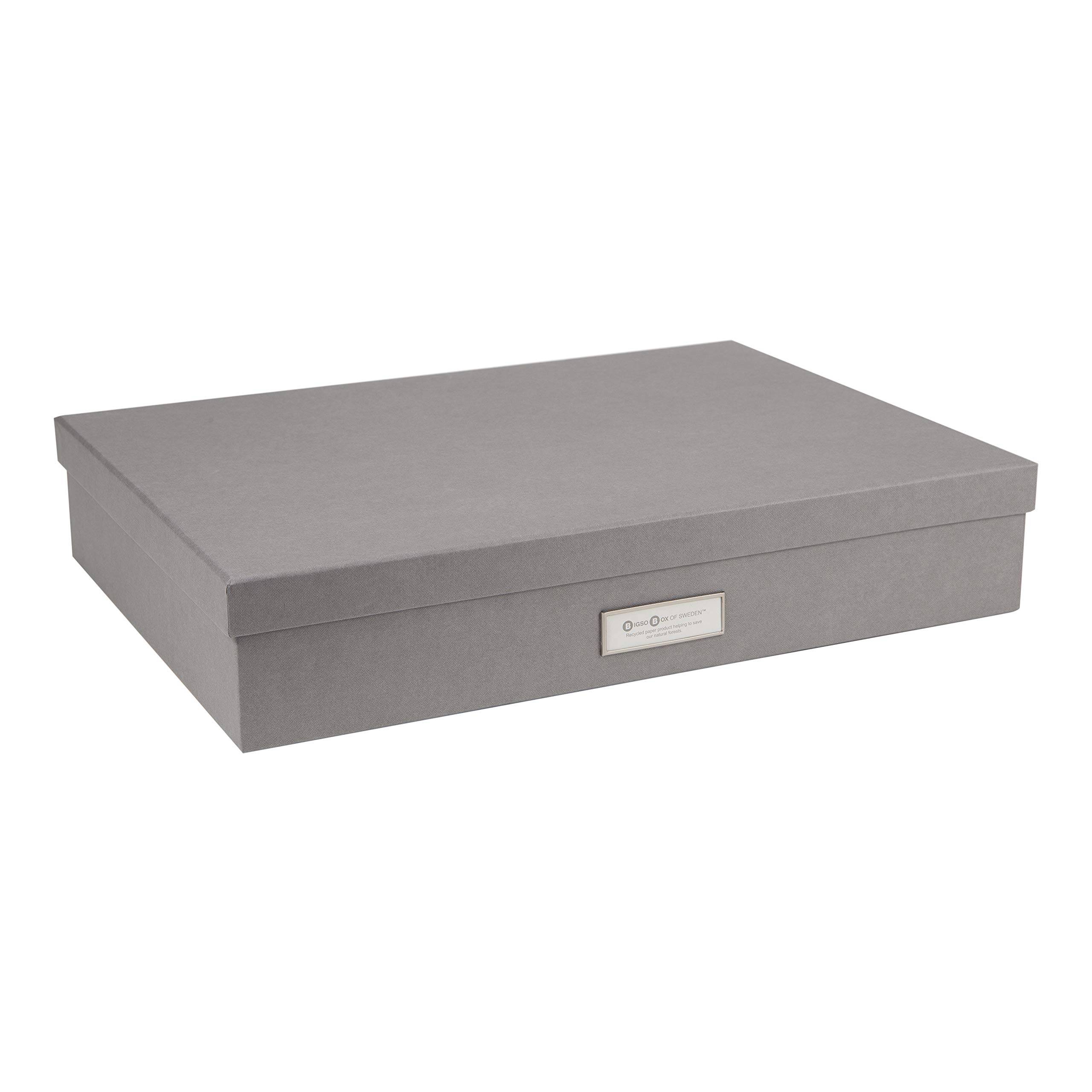 Bigso Box of Sweden Document Box with Lid for Papers in A3 format - Document Organiser Tray with Lid and Handle - Storage Container Made of Fibreboard and Paper - Grey